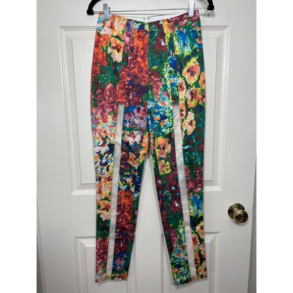 Revolve Casper & Pearl Sophmore Pants Floral Skinny Leg Sheer Front Artsy Fun - Picture 2 of 11